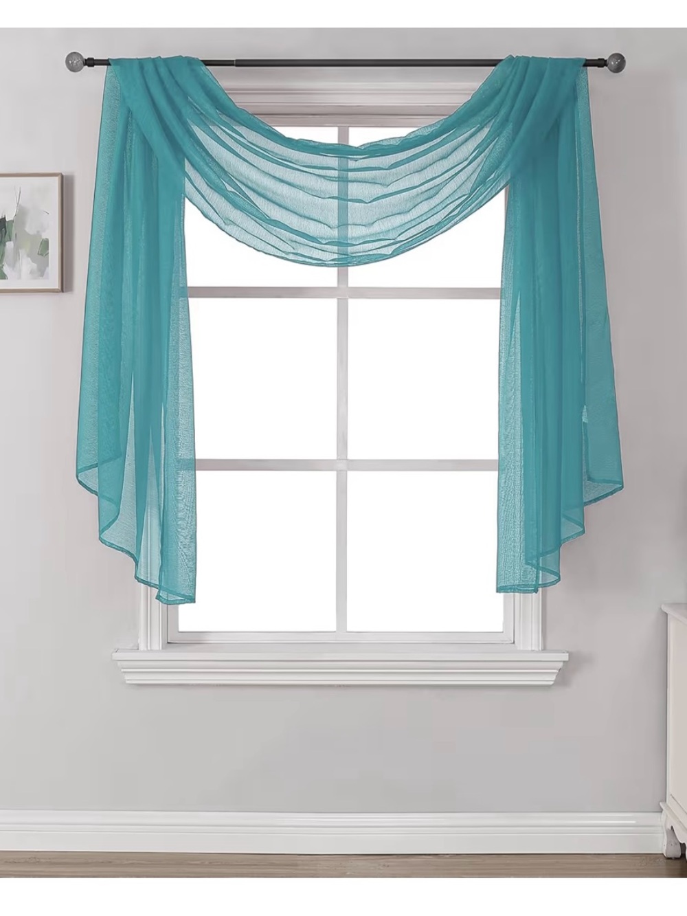Sheer Teal Window Scarves - Home Accents